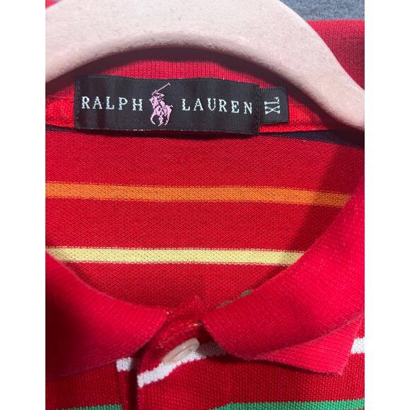 Ralph Lauren Womens Striped Polo Shirt Red w/ Big Yellow Pony Size XL - Picture 4 of 6